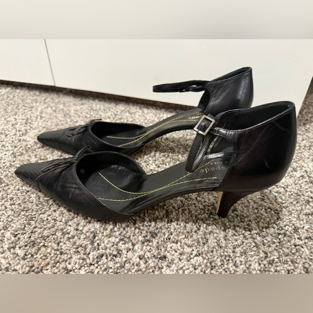 Kate Spade black kitten heel black leather shoes, women's size 8.5 - Picture 3 of 15